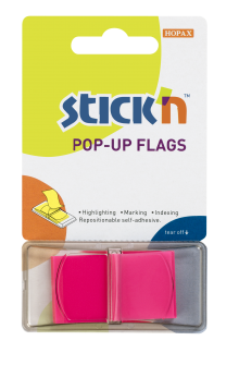 Plastov samolepic zloky Stick'n POP-UP neonov rov, 45 x 25 mm